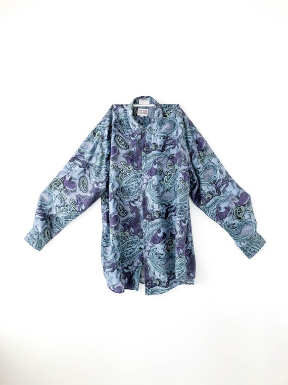 90s Tip Top Blue Silk Purple Paisley Patterned But