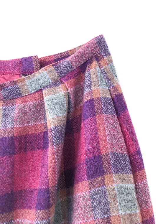 70s Purple Pink and Grey Wool Tartan Plaid Pleate… - image 4