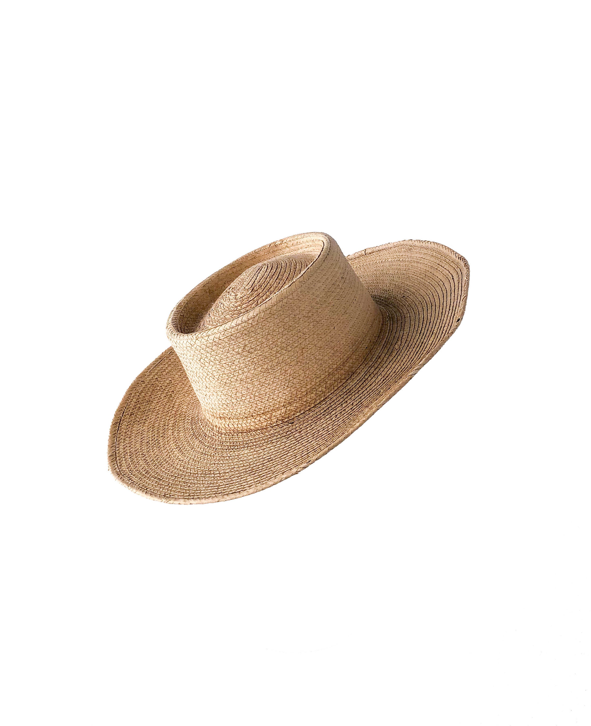 60s Woven Palm Leaf Beige Flat Top Wide 