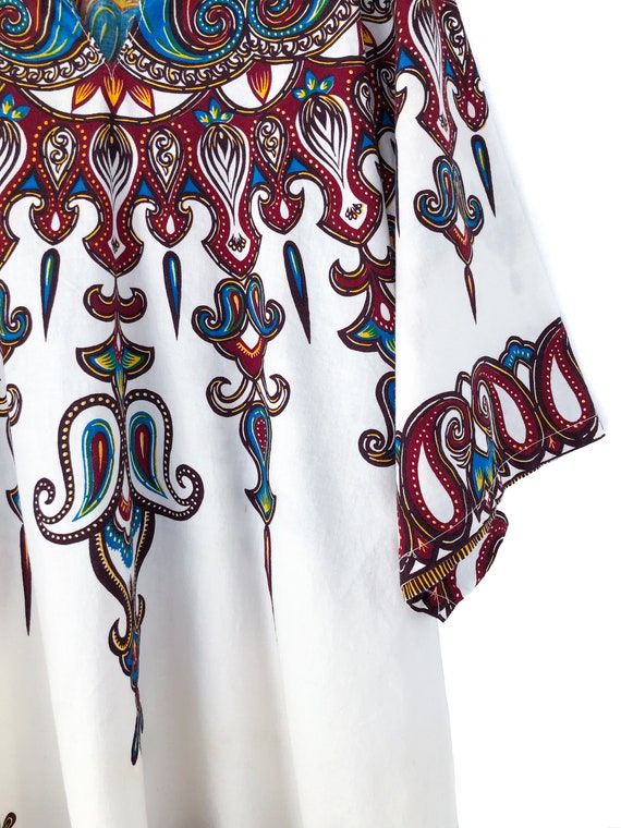 80s White Cotton Dashiki Top Dress Printed Cotton… - image 5