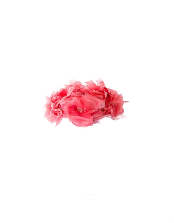 50s Jerry Yates Fabulous Pink Silk Flower Covered… - image 1