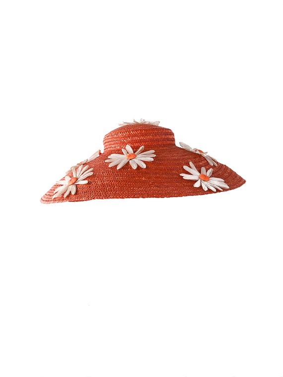 50s Stunning Orange Straw Ultra Wide Brim Sun Hat… - image 2