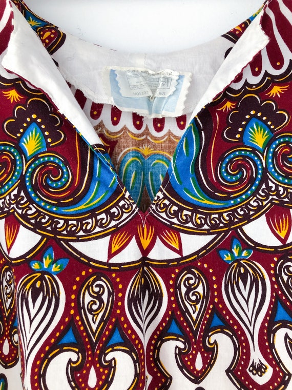 80s White Cotton Dashiki Top Dress Printed Cotton… - image 2