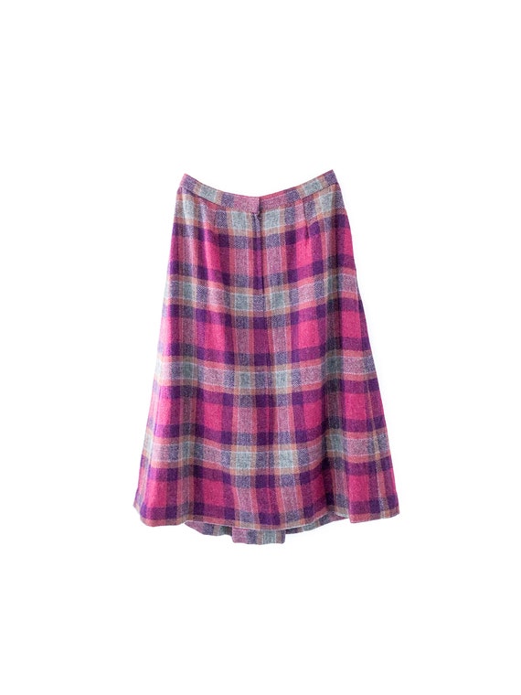 70s Purple Pink and Grey Wool Tartan Plaid Pleate… - image 5