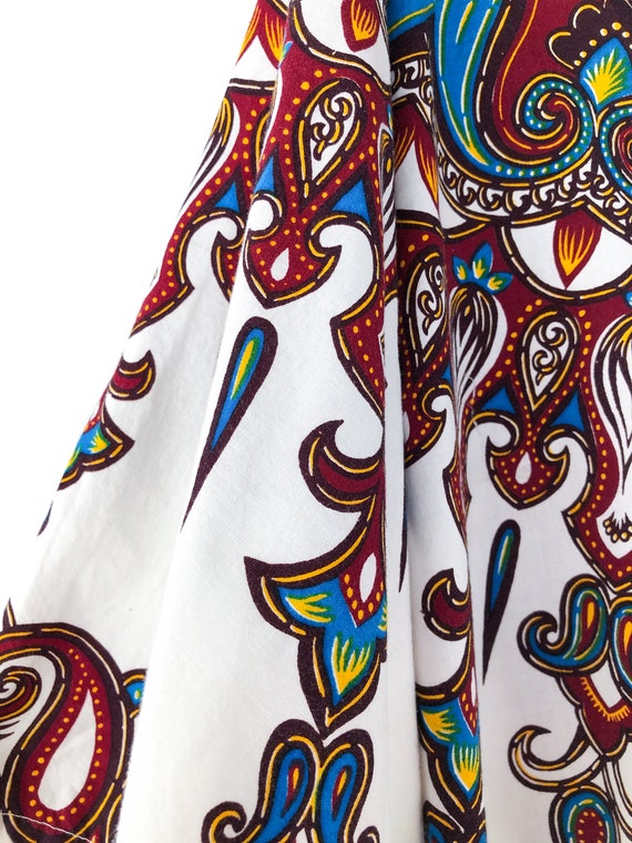 80s White Cotton Dashiki Top Dress Printed Cotton… - image 3