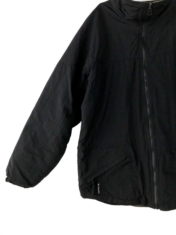 Y2K Columbia Black Nylon and Grey Fleece Lined Minimalist Fall Jacket  Zipper Front Windbreaker Coat Medium 