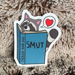 Sticker raton laveur en forme de lecture | Vinyle de haute qualité | Résistant aux rayures, imperméable et résistant aux intempéries