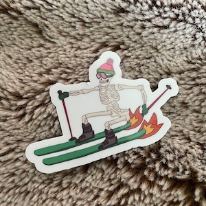 Skiing Skeleton Sticker | High Quality Vinyl | Scratch Resistant, Waterproof, and Weatherproof