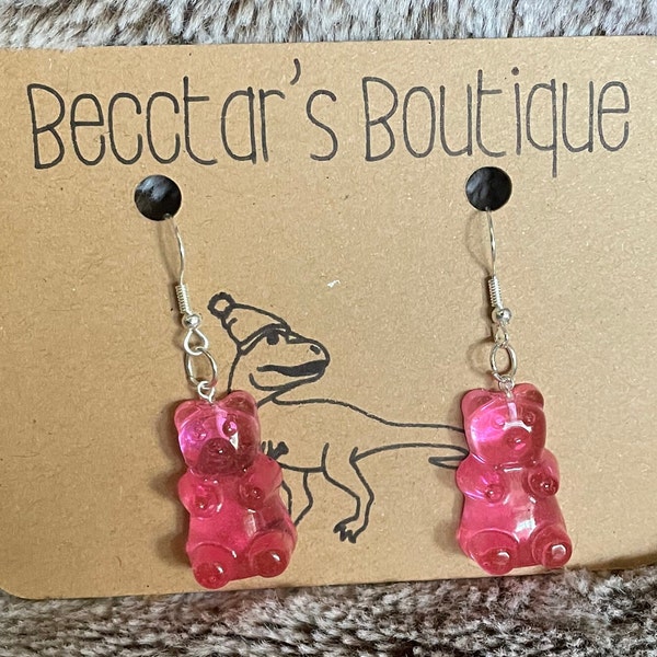 Gummy Bear Earrings | Pink Resin Dangle Earrings