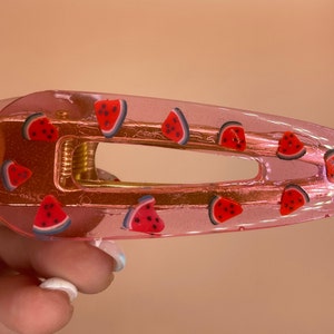 Pink Fruit Salad Hair Clips | Transparent Pink Resin With Miniature Fruit Slices