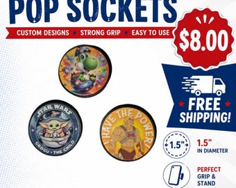 Yoshi, HE MAN, GROGU Sublimated Pop Sockets | Cell Phone, Tablet, Phone Case