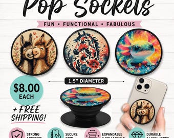 DONKEYS, Floral HORSE, AXOLOTL Sublimated Pop Sockets | Cell Phone, Tablet, Phone Case