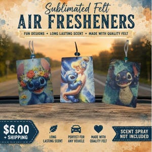 DISNEY LILO & STITCH Sublimated Felt Car Air Freshener | Reusable | Handmade Car Charm Gift