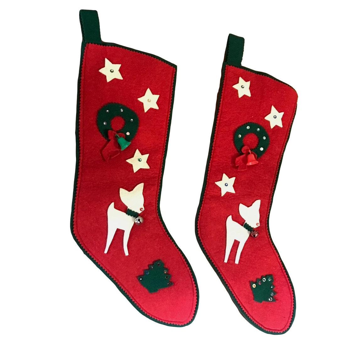 Vintage Handmade Midcentury Felt Christmas Stockings Set of 2 Etsy