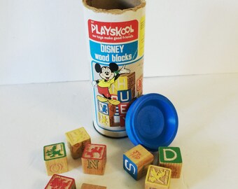 Vintage Playskool Mickey Mouse Disney Wooden Blocks