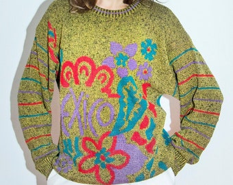 Mexico Yellow Vintage Sweater 90s Surf Style Beach Hang out Retro Skater Sweatshirt Geek School
