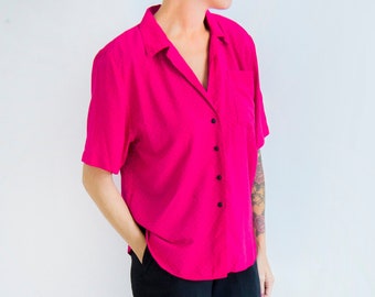 80er Jahre Vintage Top rosa Punkte Shirts Retro rosa Kurt Kellerman Viskose Bluse