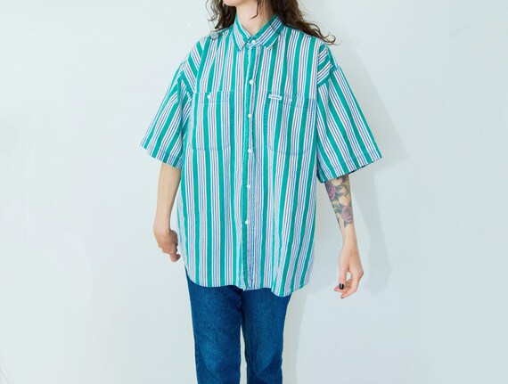 Calvin Klein Men's Vintage Striped Shirt Green Blue Shirt