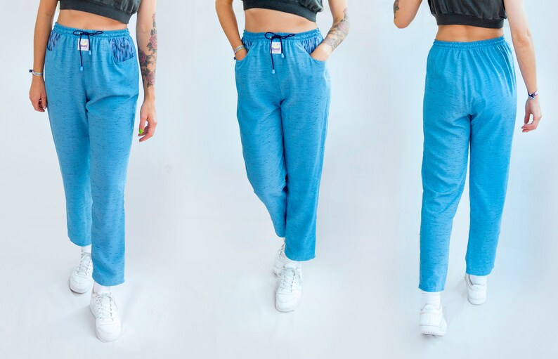 Banani Mode Blau Viskose 80er Jahre Stil Hose Retro Street Etsy