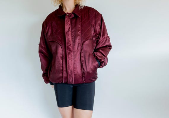 80s Shoulder Pad Burgundy Jacket Dark Red Shiny Jacket