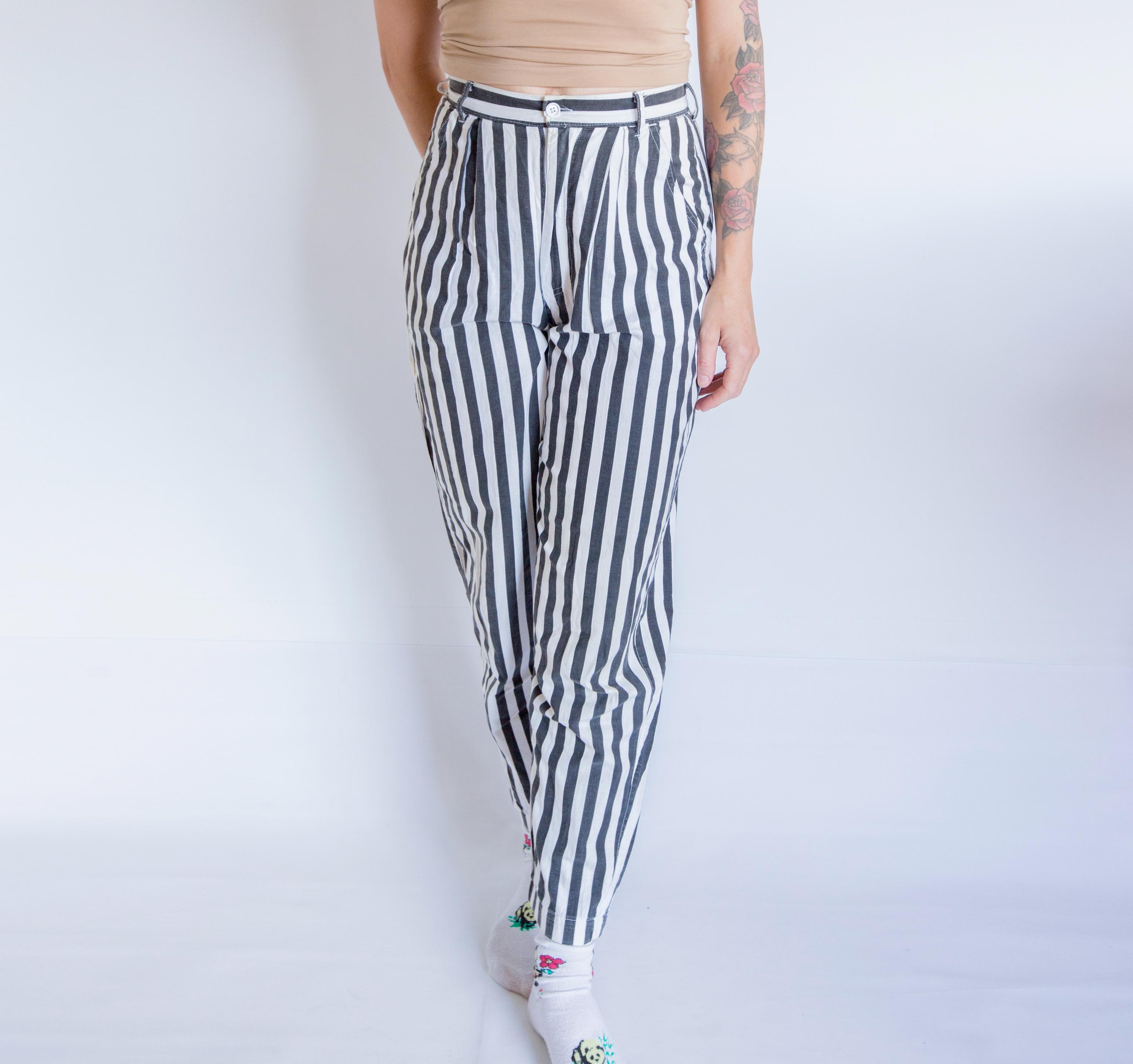 Striped Black and White 80s Pants - Etsy