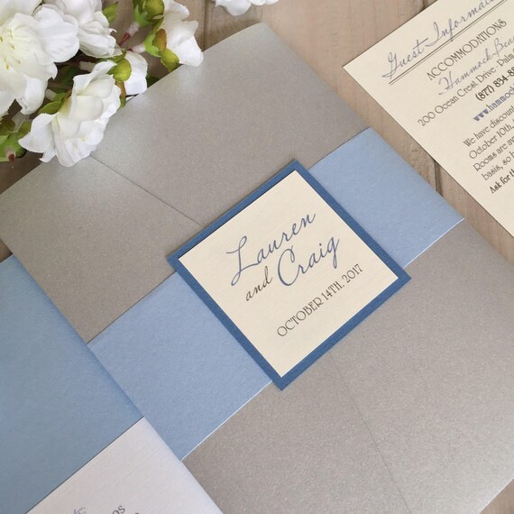 Pale Blue And Silver Wedding Invitations Dusty Blue And Etsy