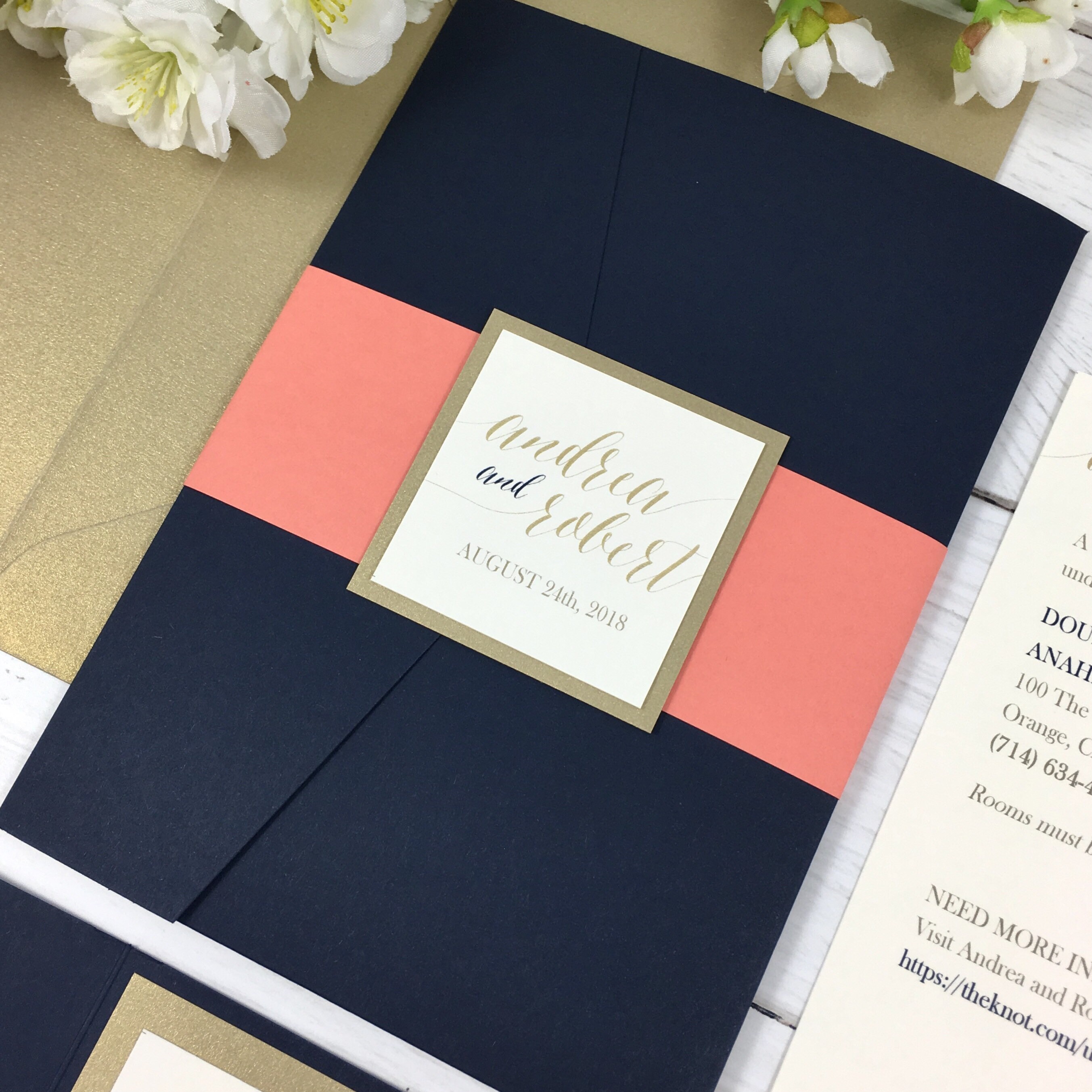 Navy And Coral Wedding Invitations 5
