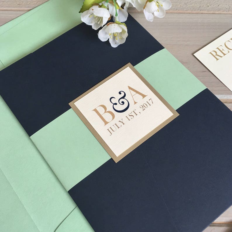 Mint Green And Gold Wedding Invitations