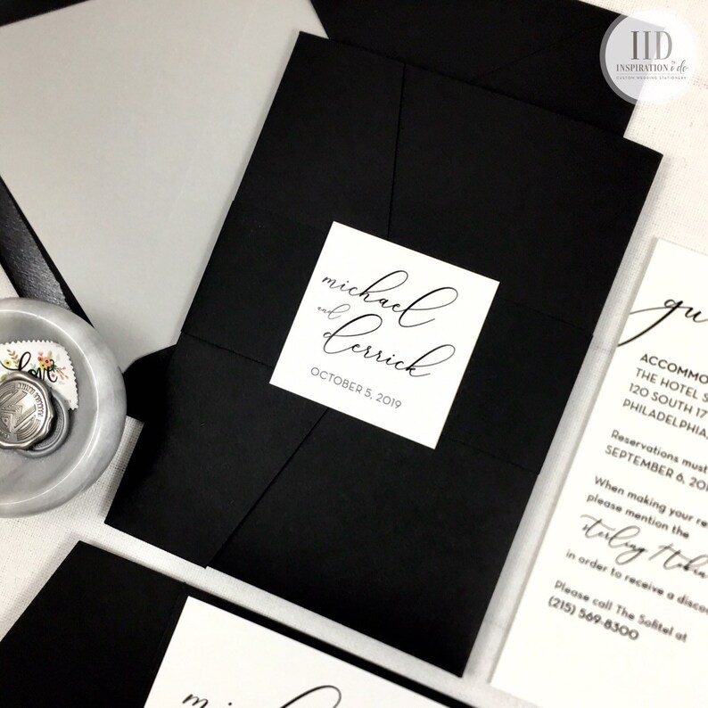 Black and White Pocket Wedding Invitations Black White and | Etsy