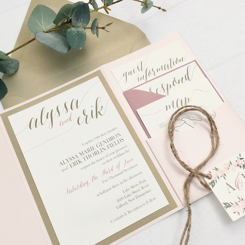 Blush and Gold Wedding Invitations Blush and Rose Wedding Etsy