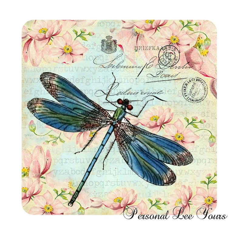 Dragonfly Postcard Metal Wreath Sign 6x6 or 8x8 Adhesive Mounts Included