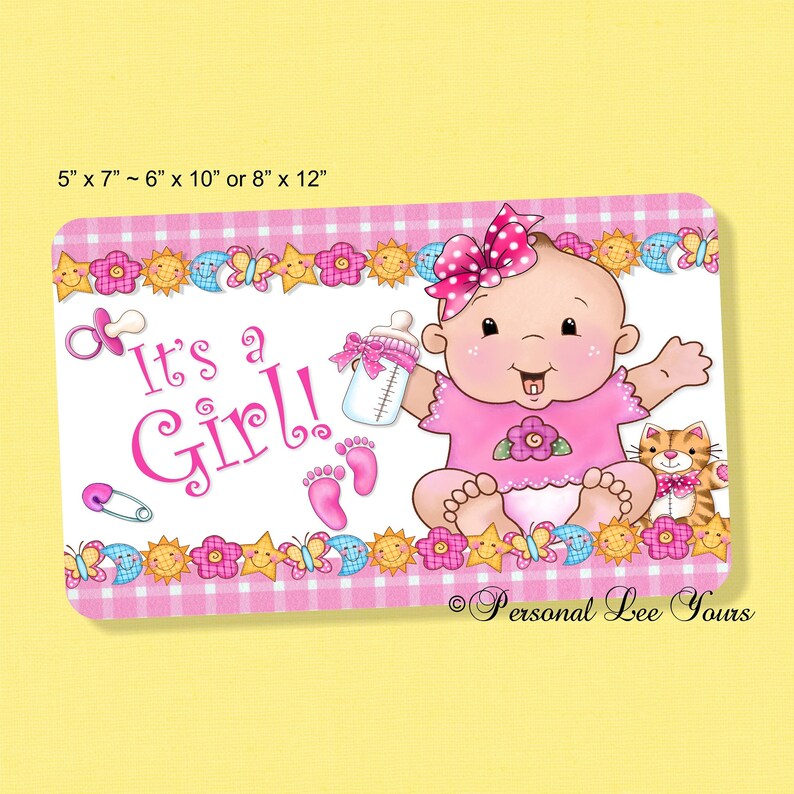 3 Sizes It/'s A Girl Lightweight Metal* Adhesive Mounts Included Baby Shower Wreath Sign
