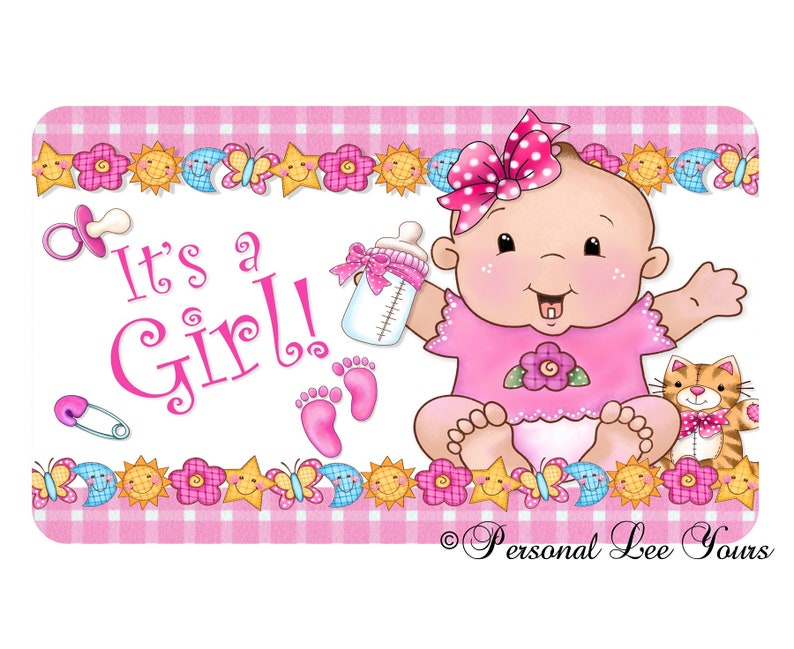 3 Sizes It/'s A Girl Lightweight Metal* Adhesive Mounts Included Baby Shower Wreath Sign