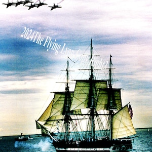 USS Constitution, Old Iron Side war ship Sailing & Firing Cannon Salute for Blue Angels flying over 16&quot; X 20&quot; Frameable Photograph