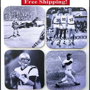 Sottobicchieri fotografici di Boston: Bobby Orr, Tom Brady, Larry Bird, Ted Williams, USS Constitution, Boston Garden, skyline di Boston, sottobicchieri fotografici.