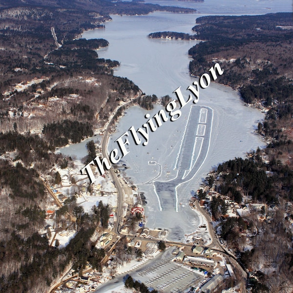 Alton Bay NH Airplane Lake Ice landing strip  16" X 20" Frameable Aerial Photograph