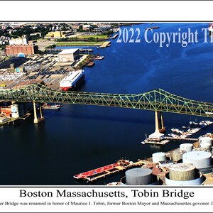 Boston Massachusetts Tobin Bridge Photograph 40&quot; X 16&quot; Frameable Aerial by Todd Lyon