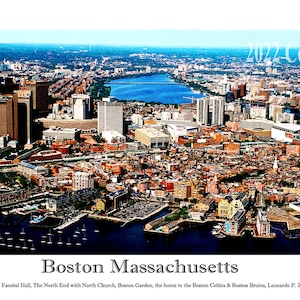 Boston Massachusetts North End Panoramic Photograph 40&quot; X 16&quot; Frameable Aerial by Todd Lyon