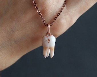 Realistic Molar Pendant Tooth Fang Necklace Polymer Clay Hand Sculpted Tooth Dentists Charm Gift Hygienists Charm