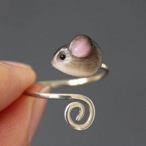 Adjustable Mouse Ring Totem Ring Mouse Mice Animal Lover Jewelry Open Ring Adjustable Ring Size Polymer Clay Ring Animal Jewelry Cute Ring