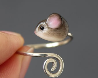 Adjustable Mouse Ring Totem Ring Mouse Mice Animal Lover Jewelry Open Ring Adjustable Ring Size Polymer Clay Ring Animal Jewelry Cute Ring