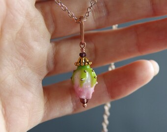 Dangle Flower Necklace Pink Rose Floral Pendant Polymer Clay Rose Woodland Fair Jewelry Rosebud Jewelry