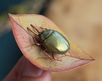 The Gold Bug Pin Polymer Clay Pin Miniature Insect Brooch Scarabaeus Handmade Brooch Beetle TieTac Totem Pin Gift for Animal Lover Jewelry