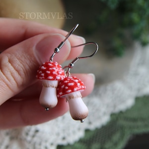 Mushroom Red Earrings Realistic Mushroom Magic Hand Made Cute Miniature Amanita Hipoalergenic Earrings Red Fungi Earrings