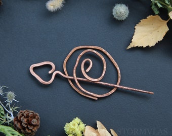 Simple Leaf Shawl Pin Spiral Scarf Pin Copper Vintage Pin Minimalist Pin Fibula Cardigan Clip Knitting Accessory Primitive Stick Pin