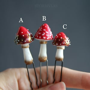 Mushroom Hair Pin Amanita Hair Jewelry Hair Fork Witch Craft Magic Forest Amanita Pin Red Mushroom Hair Stik Woodland Forest Goblincore