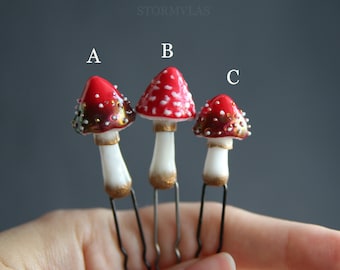 Mushroom Hair Pin Amanita Hair Jewelry Hair Fork Witch Craft Magic Forest Amanita Pin Red Mushroom Hair Stik Woodland Forest Goblincore