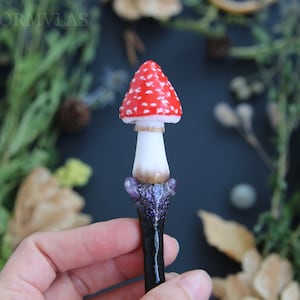 Mushroom Hair Pin Amanita Stick Cosplay Decor Wizard Staff Magical Stick Wand Amethyst Crystal
