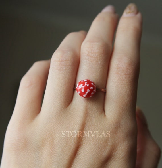 Buy Mushroom Ring Polymer Clay Ring Forets Ring Amanita Mushroom Ring Woodland Red Mushroom Ring Minimalist Mini Cute Adjustable Copper Ring Online in India Etsy