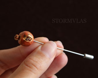 Halloween Jewelry Pomegranate Brooch Garnet Gemstone Floral Polymer Clay Fruit Pomegranate Pin Botanical Vegan Jewelry Halloween Pin